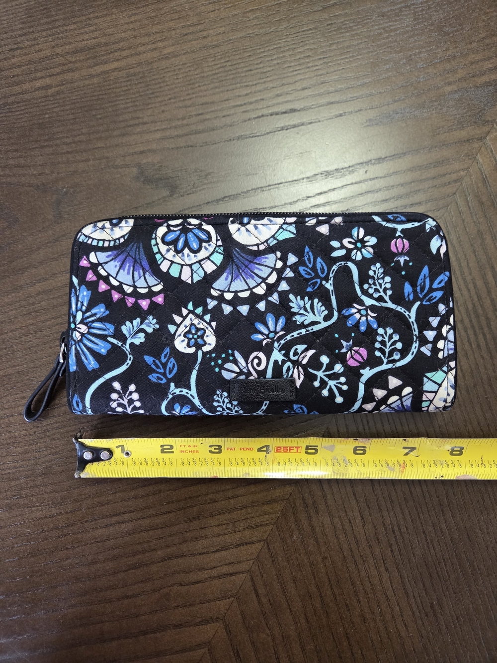 Vera Bradley Black Bramble Pattern Wallet with Blue, Purple Pink Floral Print